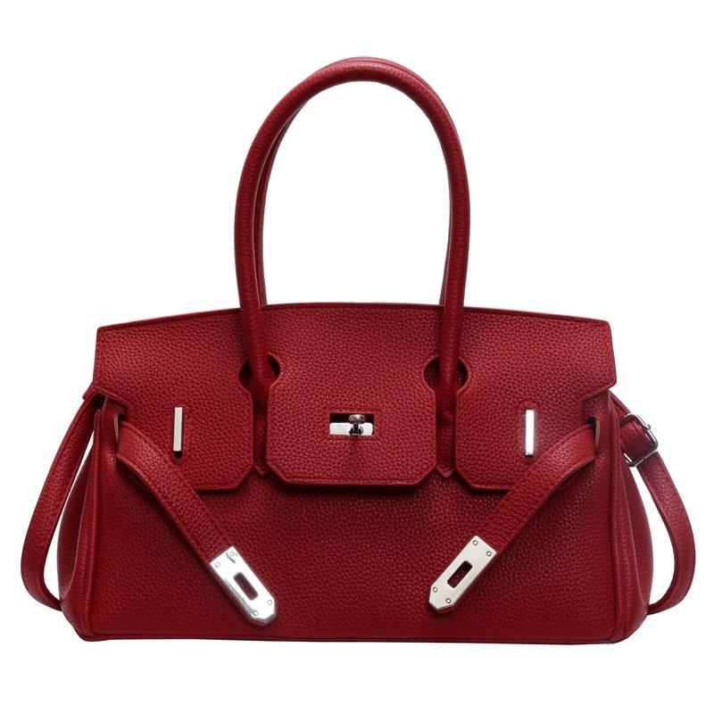 New fashionable lychee pattern lock platinum bag classic portable shoulder women's bag