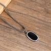 Men Necklace, Oval Round Pendant, Stainless Steel Minimalist Black Pendants.French Style Vintage Men Jewelry
