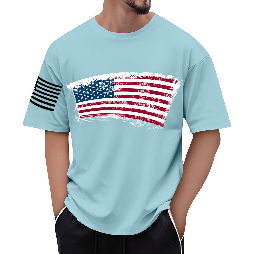 Men's Flag Printed T-Shirt Men's Loose Casual Short Sleeve Top