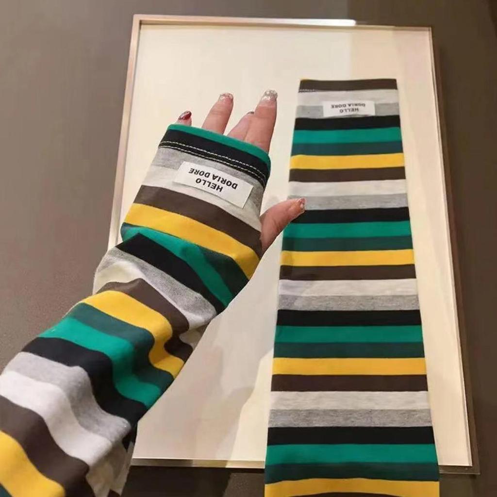 Mangas para Brazos Rayadas de Bloque de Color de Seda de Hielo con Protección UV para Mujer 2025 - Protector Solar y Transpirables para el Verano al Aire Libre