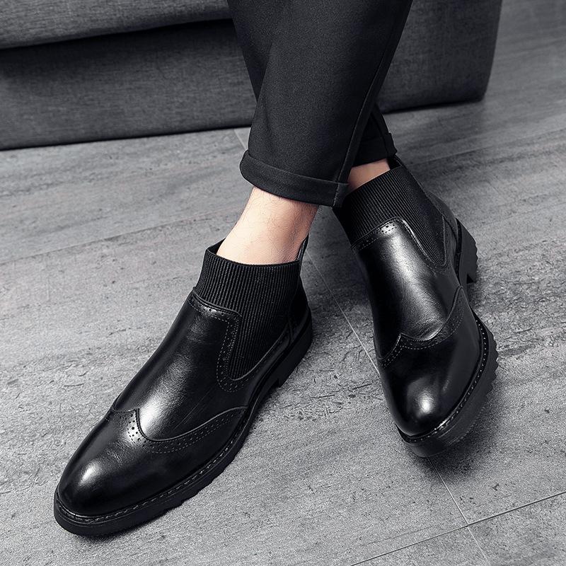 Men s Autumn British Style Pointed Toe Leather Chelsea Boots 38