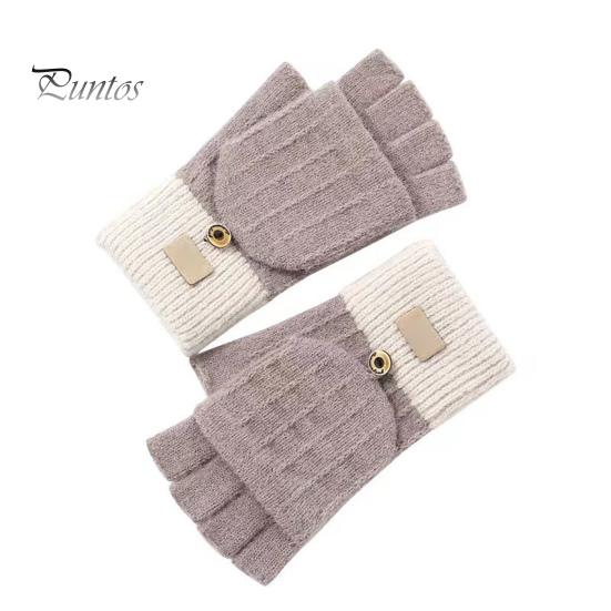 1 Paar Winterhandschuhe für Damen mit umklappbarer Abdeckung, dicke gestrickte, elastische Anti-Rutsch-Handschuhe, Kontrastfarbe, Wärmedämmung, fingerlose Handschuhe für