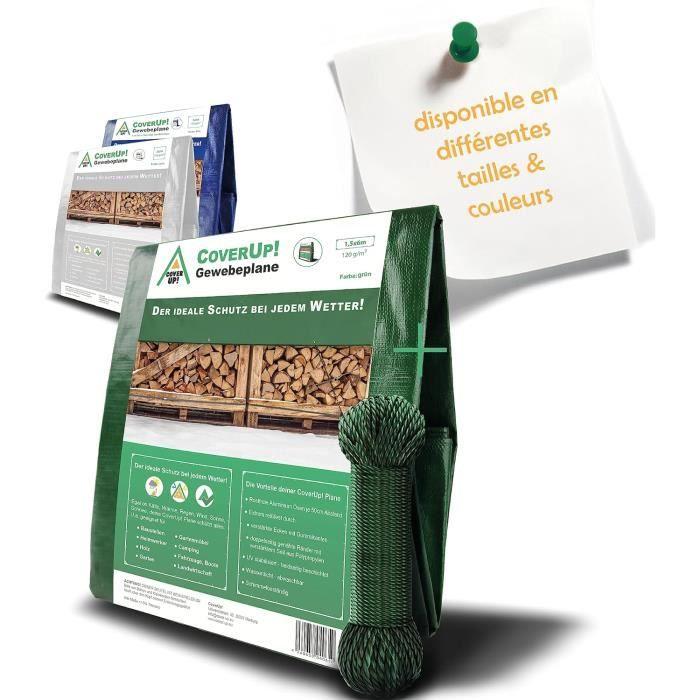 CoverUp Bâche 1,5 X 6 M - Verte,120gm² - Bache De Protection Exterieur - Bache Exterieur Impermeable Pour Chauffage De Bois,Jar