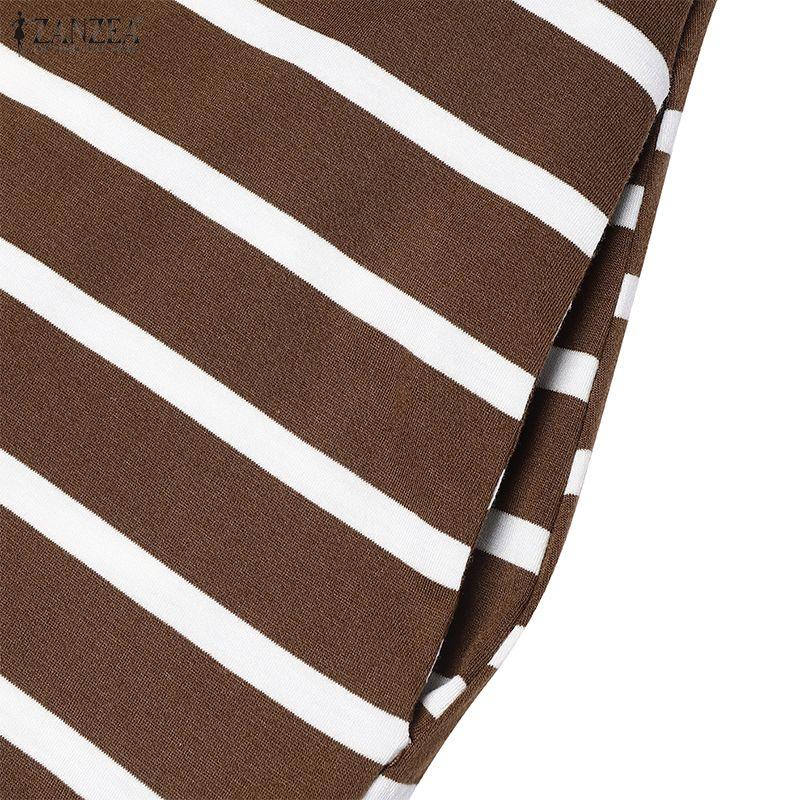 ZANZEA Women Muslim Casual Stripe Print Loose Long Sleeve Dress