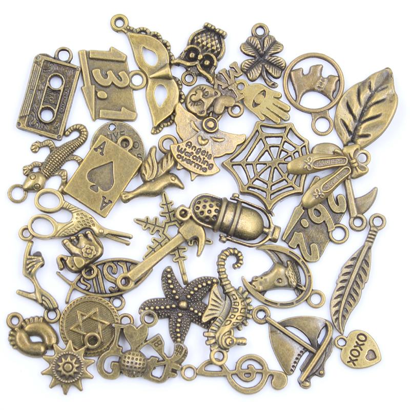 30Pcs Charms Sun Moon Horse Crown Leaf Fish Clover Antique Bronze Silver Color Mixed Pendants Diy Making Findingstibetan Jewelry