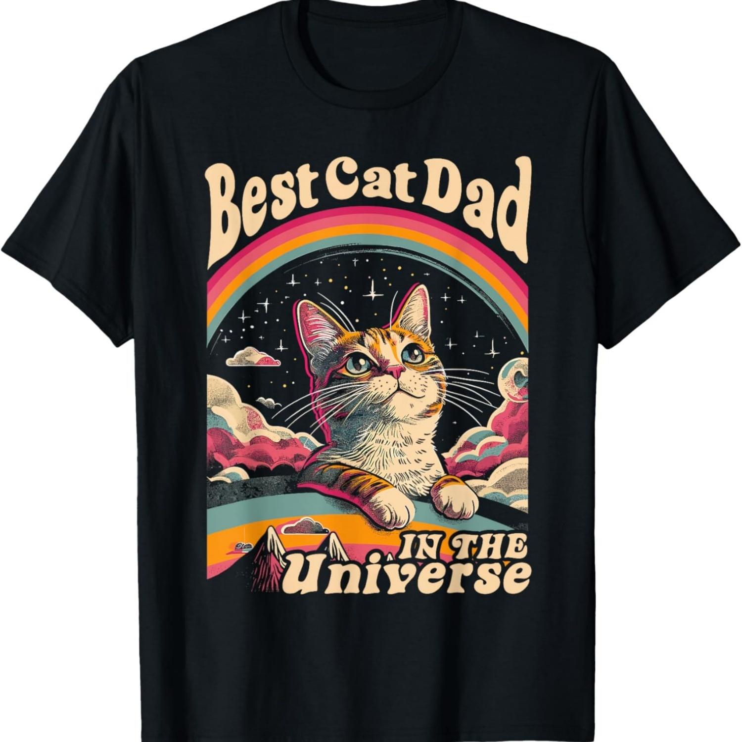 Best Cat Dad In The Universe 60s 70s Hippie Aesthetic Men T-Shirt S чёрный