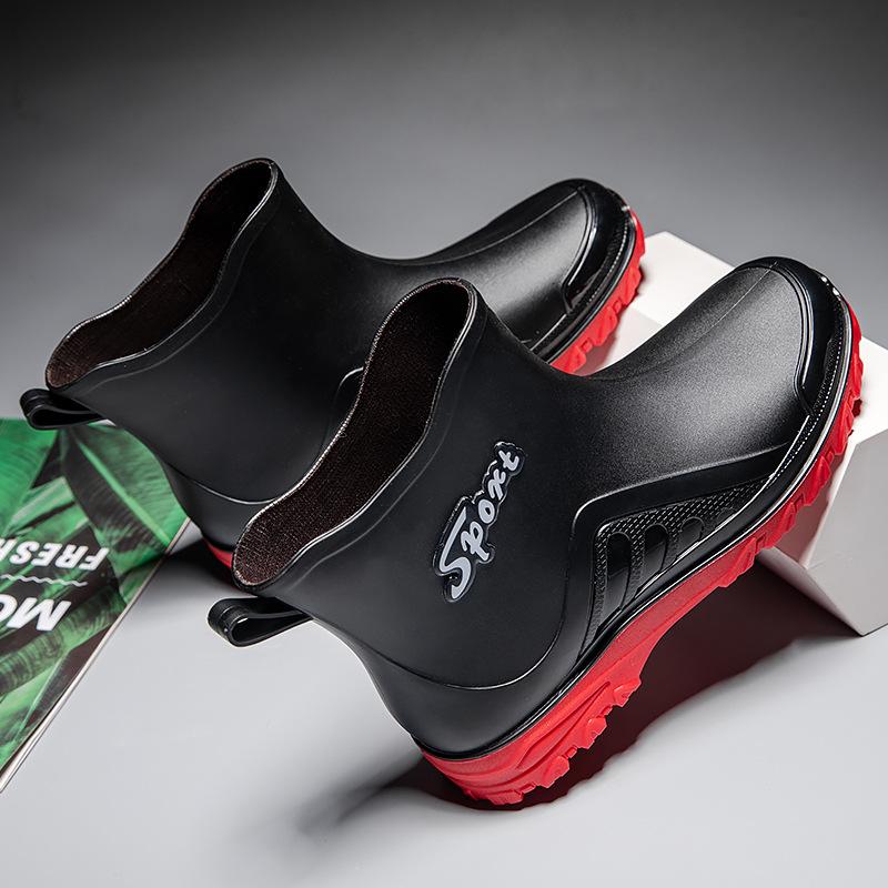 

Модные дождевые ботинки мужские короткие водонепроницаемые ботинки флисовые теплые кухонные рыболовные нескользящие резиновые ботинки мода 44 красный