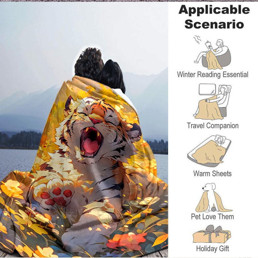 1pc Tiger Print Blanket Lightweight Blanket Throw Blanket For Sofa, Bed, Travel, Camping, Livingroom, Office, Couch, Chair yy251010078
