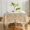 Retro Black Floral Tassel Tablecloth – Rectangular, American French Pastoral Style Coffee Table Cover.