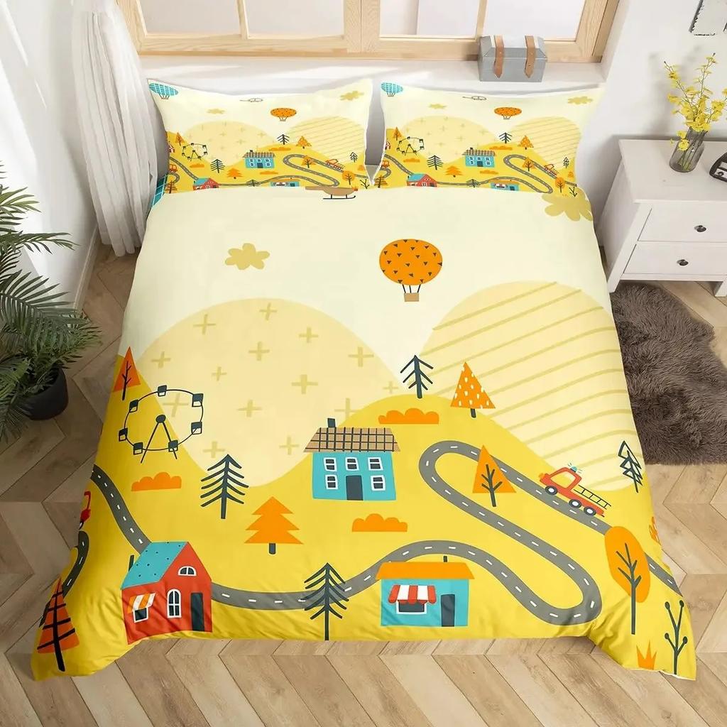 Rustic Suburb Soft Duvet Cover Countryside House Tre Hplus Grafiti Beding Set Nature Scenery Warm Comforter Cover Blue River Comfortable Quilt Cover