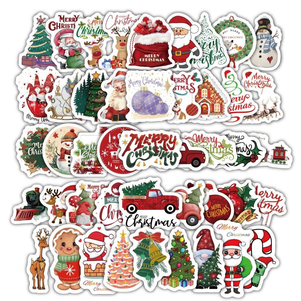 60PCS Cartoon Cute Merry Christmas Jingle Bells Graffiti Stickers for Bicycle Hand Account Pencil Case Decals