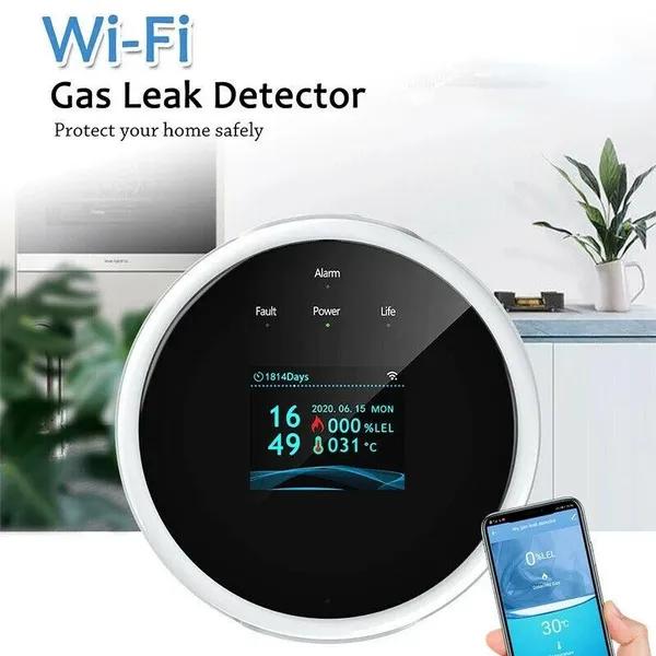 Tuya Smart Combustible Wifi Gas Leak Detector with Temperature Sensor LCD Display
