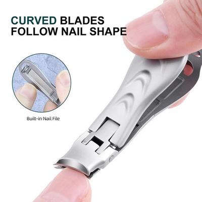 Cortaúñas portátil con recogedor, a prueba de salpicaduras, hoja de mandíbula ancha de acero inoxidable afilada, cortador pequeño plegable para uñas de las manos y los pies, lima de uñas incorporada
