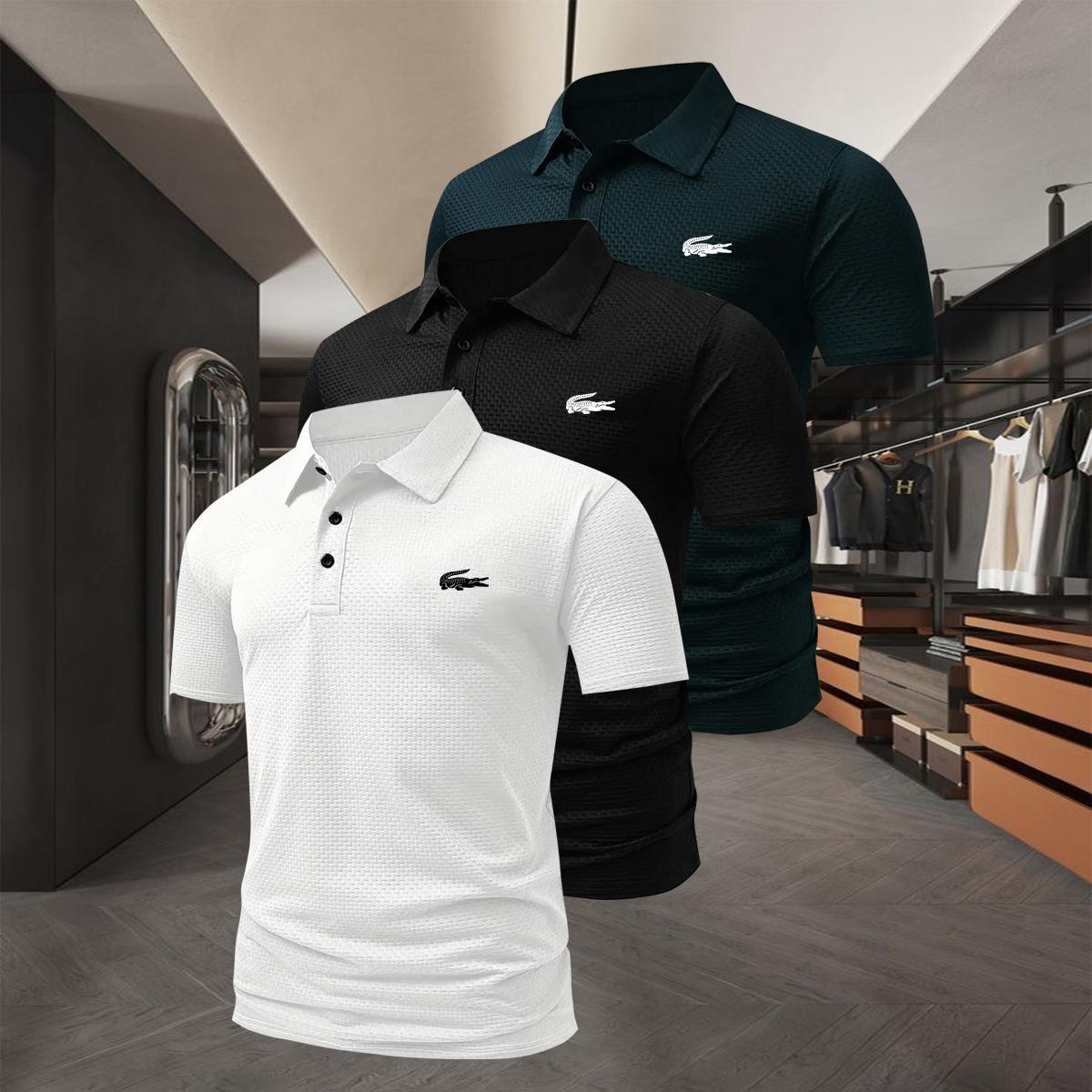 Unique Style Casual 3-delige heren polo set met een eenvoudig 3-knops kraagontwerp, geschikt voor de golfbaan, het kantoor en dagelijkse kleding. M wit/zwart