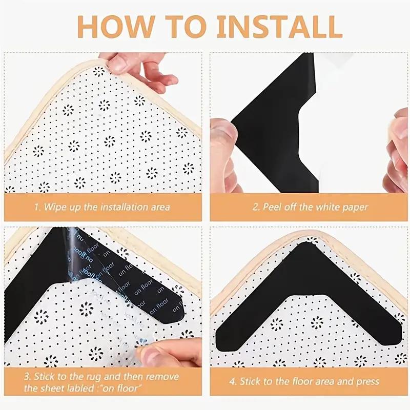 Non-slip Washable Carpet Stickers, Hardwood Corner Carpets, Prevent Carpet Movement and Piping, U-shaped Carpet Stickers