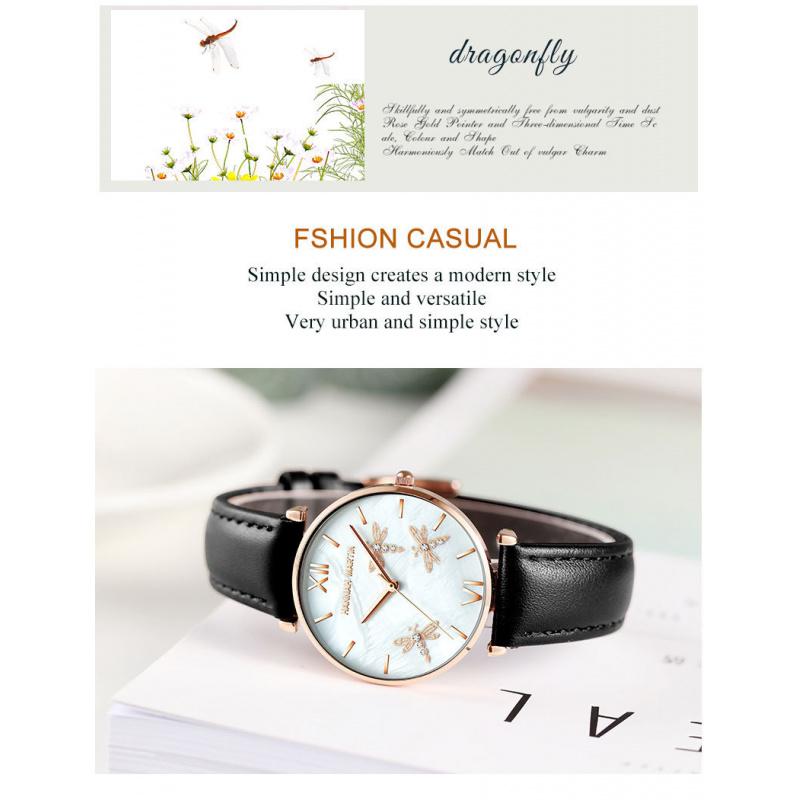 Hannah Martin HM Dragonfly Eine Uhr Mani Japanisches Uhrwerk Edelstahlarmband Perlmutt-Oberfläche Damen Leichter Luxus