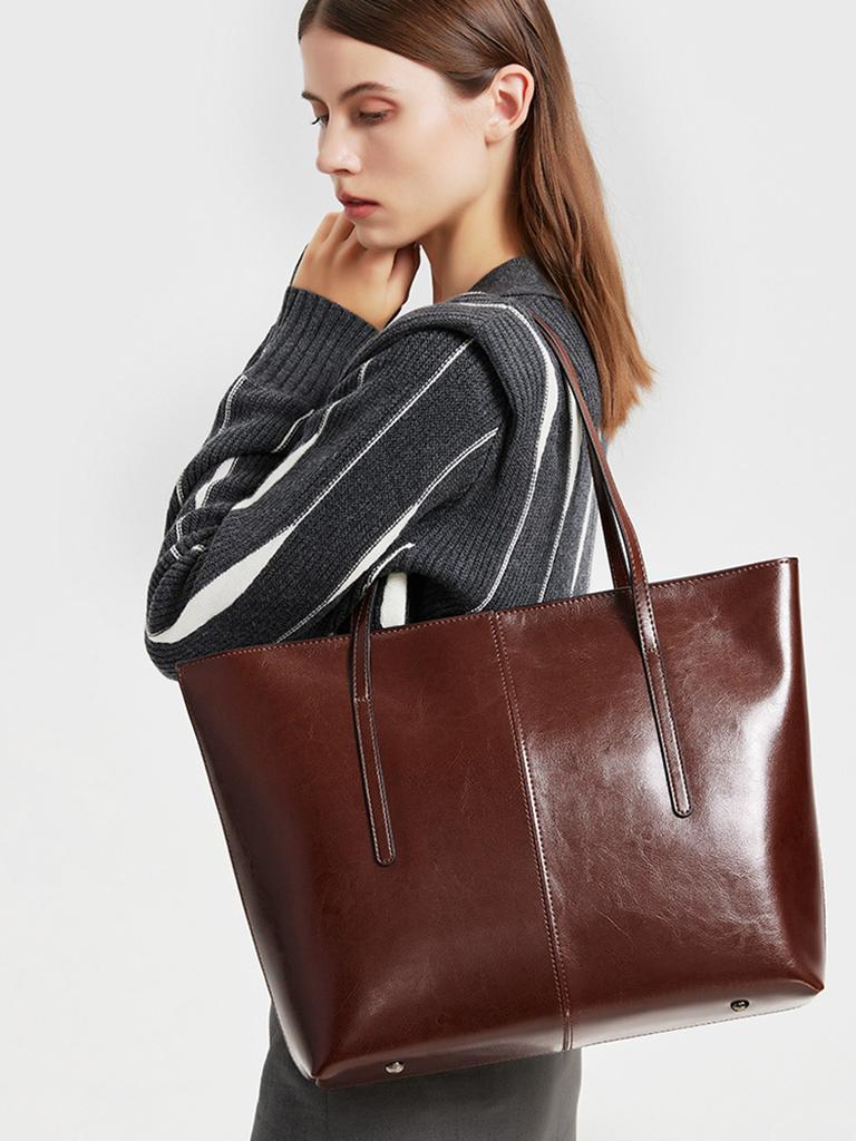 Spacious Solid Tote Bag for Women Casual Shoulder Handbag for Work Commute and Shopping