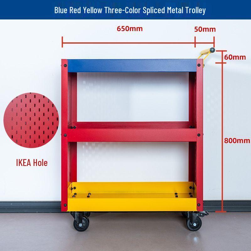 Three-Layer Mobile Tool Cart with Metal Perforated Panel and Storage Racks