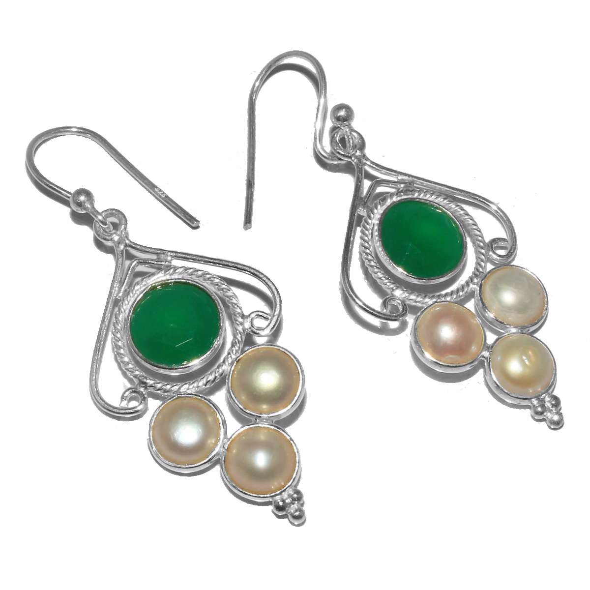 

Pearl, Emerald Gemstone Earrings Solid 925 Sterling Silver Handmade Earrings Jewelry Gift For Women And Girls E-2067