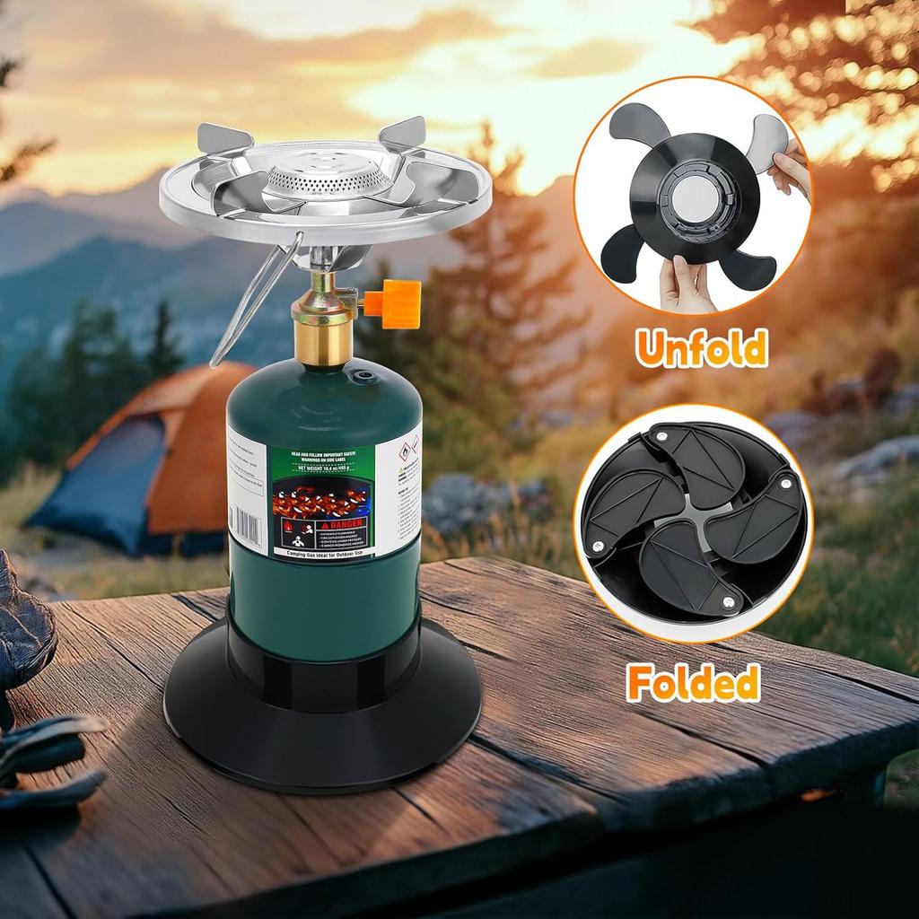 Portable Propane Camping Stove, Single Burner with Adjustable Flame & Foldable Base – Compact Backpacking Cooker for Hiking and