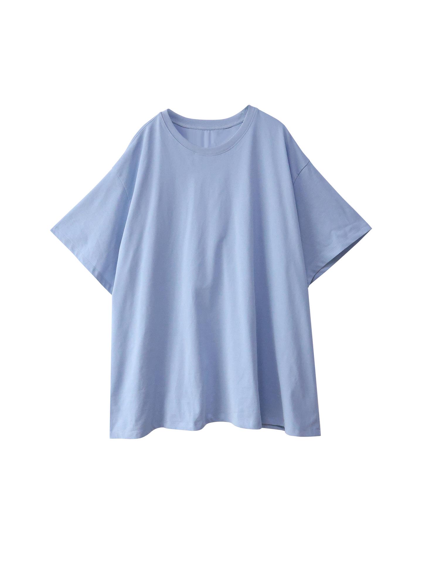 

Plus Size Women s Tencel Wool Versatile Short Sleeve Casual Pullover XL (60-80 kg) синий