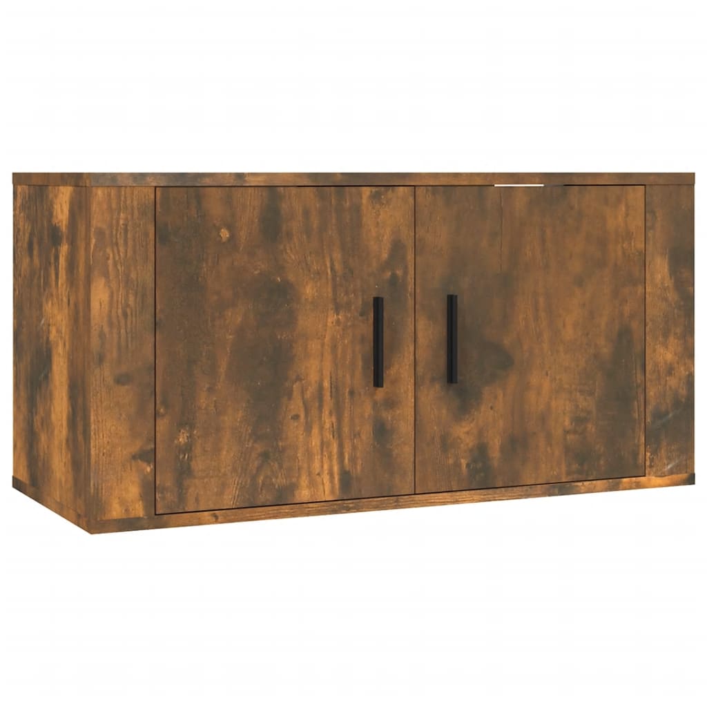 Wall Mounted TV Cabinets Set of 2 Smoked Oak Finish 31.5 X 13.6 X 15.7 In (L X W X H)