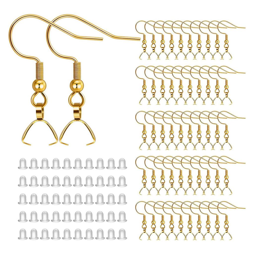 100 Pcs Earring Hooks Wire Buckle Fish Hooks Pendant Connectors Clip Clasps Earplugs for DIY Jewelry Making Crafts
