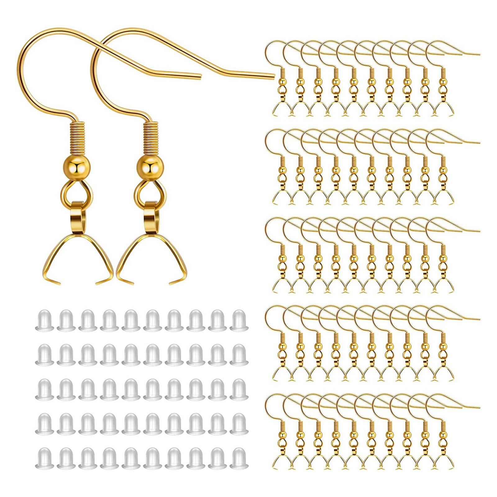 

100 Pcs Earring Hooks Wire Buckle Fish Hooks Pendant Connectors Clip Clasps Earplugs for DIY Jewelry Making Crafts золотий