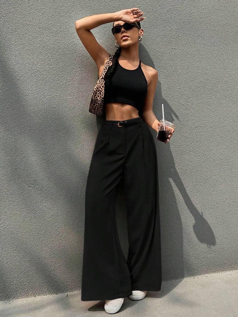 High Waist Wide Leg Women's Summer Suit Pants - Versatile, Casual, Petite, Straight Leg, Floor-Length Trousers
