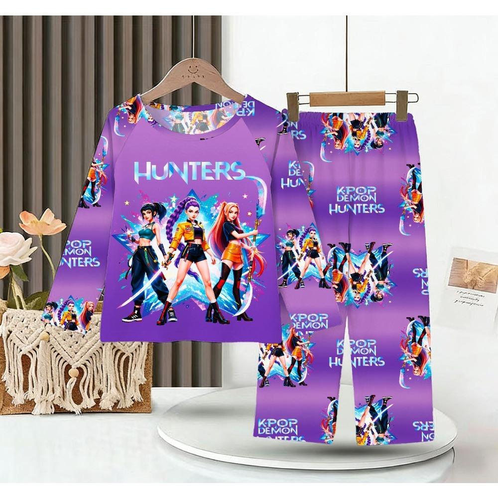 New Demon Hunters Children's Pajamas Long Sleeve Cartoon Girls Babies Middle and Older Children's Loungewear Set