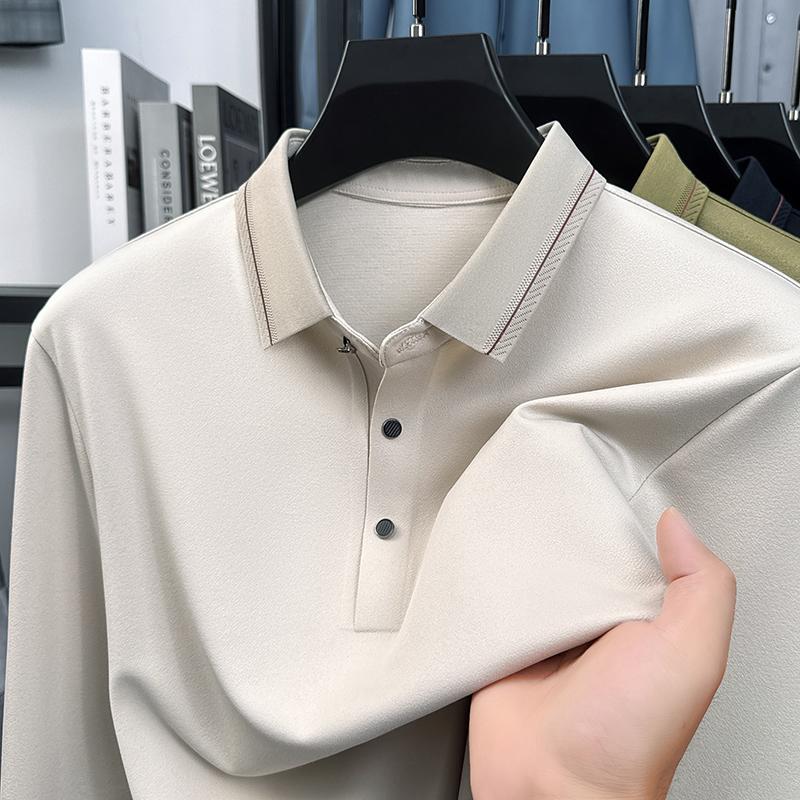 Luxury Brand Quality Men'S Polo Shirt Exquisite Fashion Solid Color Seamless Long Sleeve Autumn Lapel T-Shirt Business Menswear