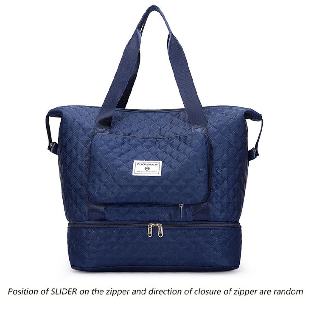 Large Capacity Foldable Travel Bag with Wet/Dry Separation, Diamond Quilted Nylon Tote for Gym, Yoga and Ladies Shoulder Bag - Hand Washable