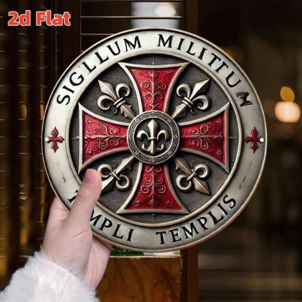Tempelritter Rundes Metallschild Mittelalterliche Wandkunst für Spielzimmer Innen Außen Dekoration
