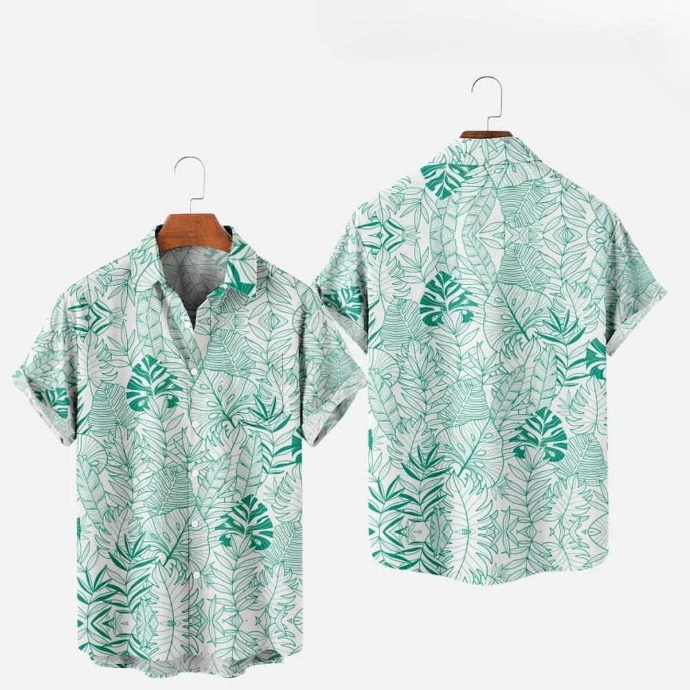 Men's Fashion Summer T-Shirts Hawaiian Print Cozy Casual One Button Shirts Short Sleeve Beach Oversized Shirts