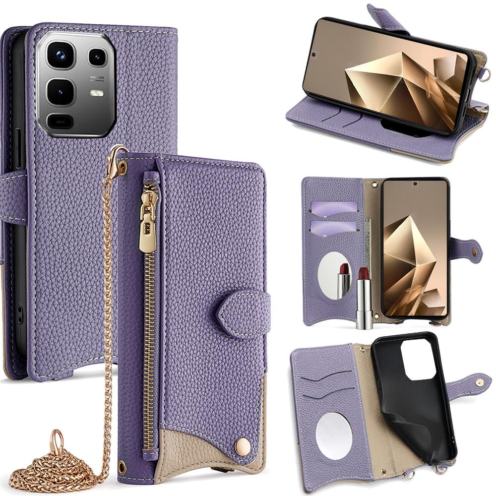 

For Infinix Note 50 4G Leather Case Wallet Stand Cover Irregular Tail Style with Chain Strap Purple