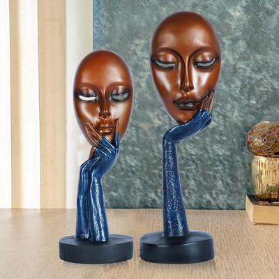 New Brown Lady Face Handmade Showpiece (Set of 2) Perfect for Living Room, Entrance of Your Home or Office