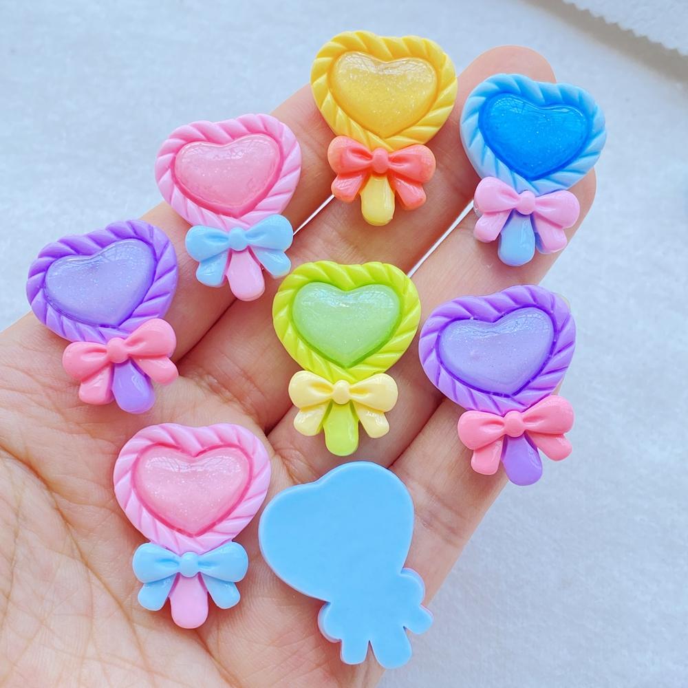 10Pcs New Cute Bow Shaped Heart-shaped Lollipop Flat Back Resin Cabochons Scrapbooking DIY Jewelry Craft Decoration Access