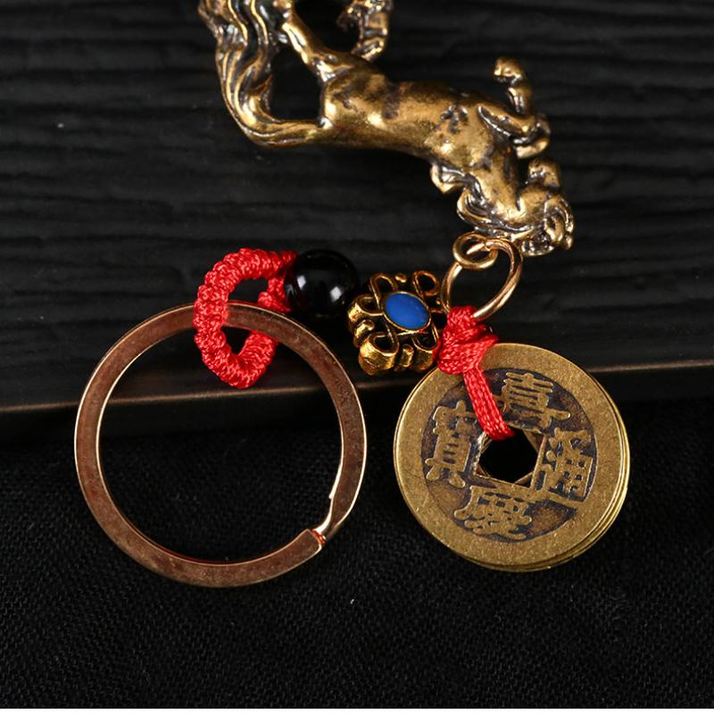 1 Stück Kupfer Feng Shui Reichtum Schlüsselanhänger 2026 Jahr des Chinesischen Tierkreises Pferd Glücklicher Schlüsselanhänger Damen Herren Tasche Anhänger Schmuck Geschenk