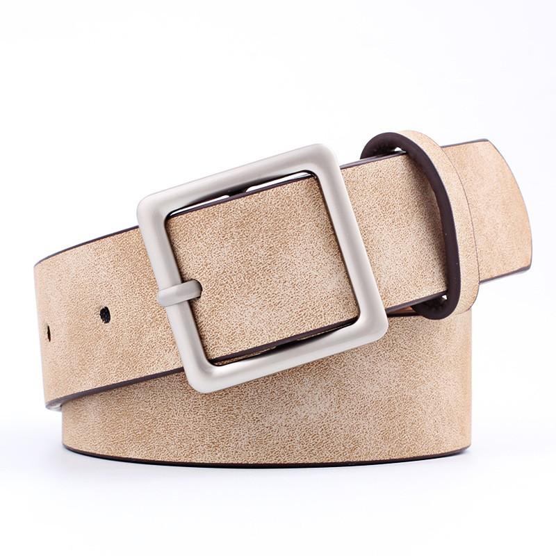 Womens Square Buckle PU Belt In Minimalist Streetwear Style Adjustable Waistband Casual Outfits Coffee White Beige Pink