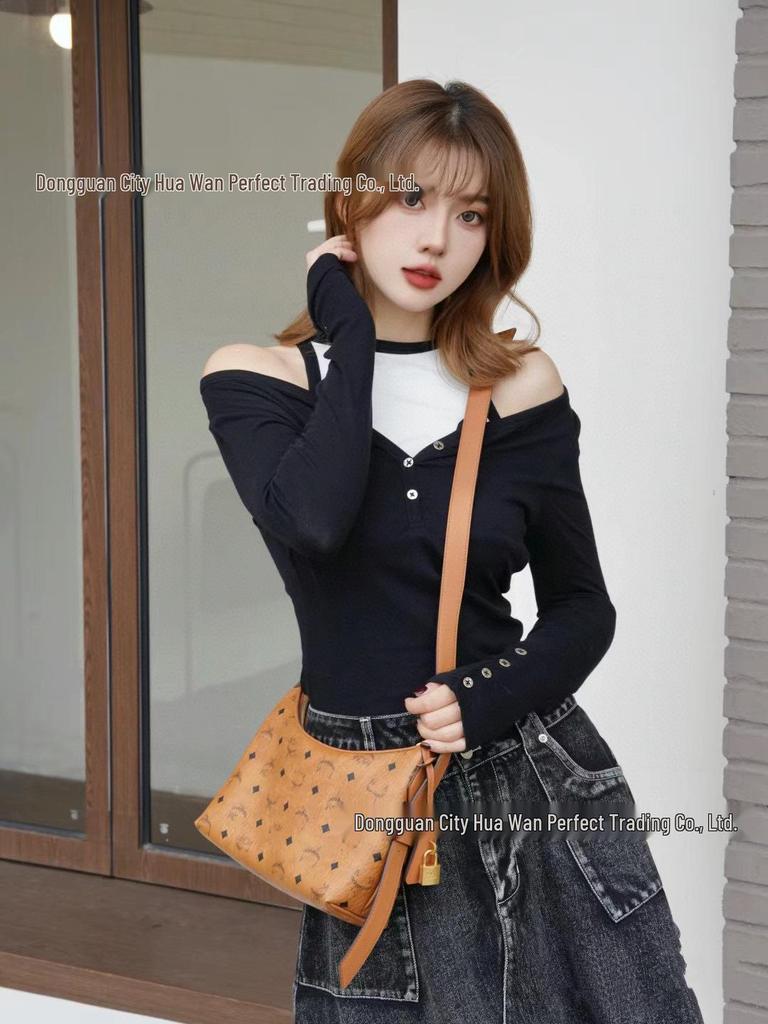 M Brand Classic Monogram Gold-Lock Small Shoulder, Crossbody, and Underarm Bag