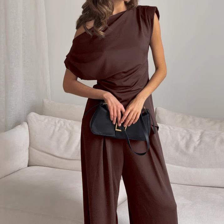 1116 Spring and Summer New Slim-fit Vest Top Wide-leg Trousers Two-piece Set Design Sense Fashion Temperament Commuting Europe and the United States