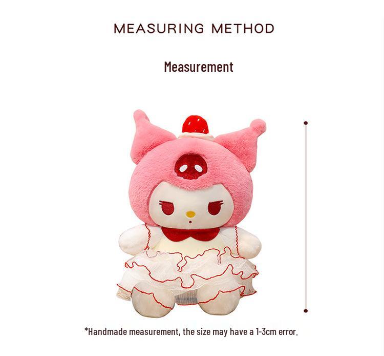 Kuromi Strawberry Cake Cat Doll with Birthday Hat Plush Toy