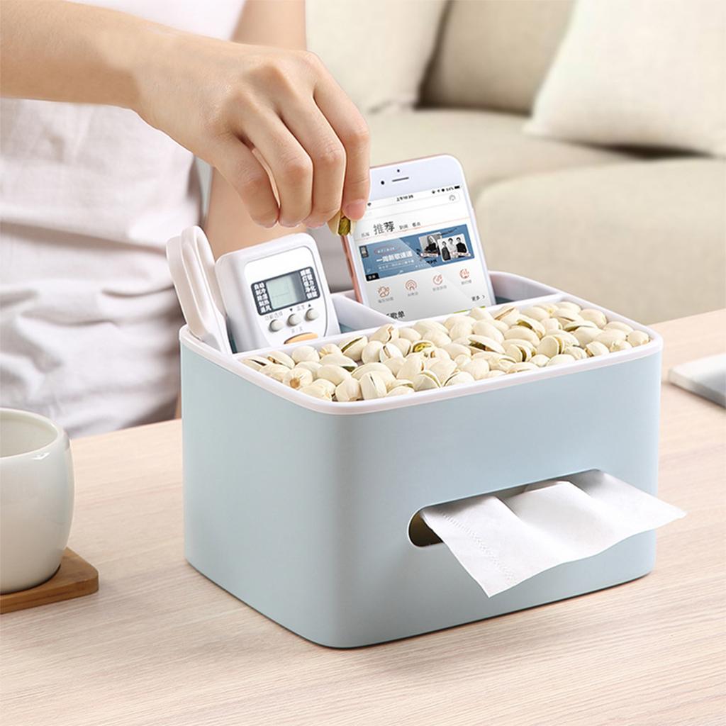 Multifunctional Facial Tissue Box Cover Napkin Holder Dispenser Storage Box Case Caddy Organizer with Removable Jewery Tray for Vanity Countertops