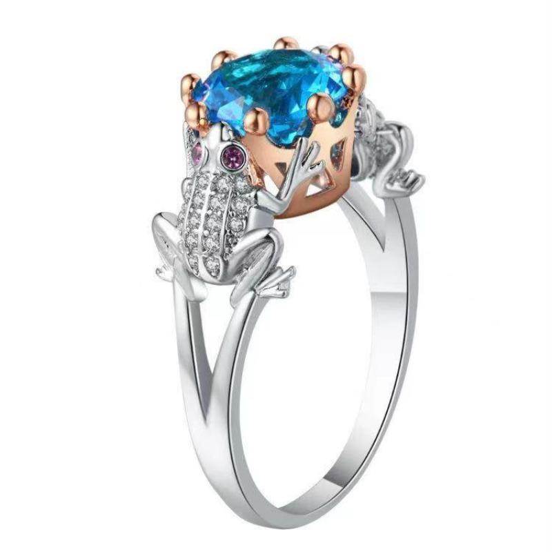E-Commerce Copper Set Diamond Zircon Royal Blue Heart Ring Oval Flower Type Engagement Women'S Jewelry