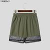 INCERUN Men Drawstring Elastic Waist Pockets Hollow Patchwork Casual Cargo Shorts Pants