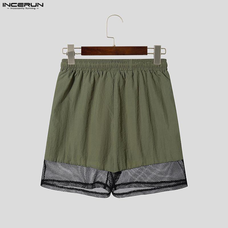 INCERUN Men Drawstring Elastic Waist Pockets Hollow Patchwork Casual Cargo Shorts Pants