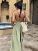 Solid Backless Beach Sling Dresses Women Summer Vintage V-neck Sleeveless Loose A-line Dress
