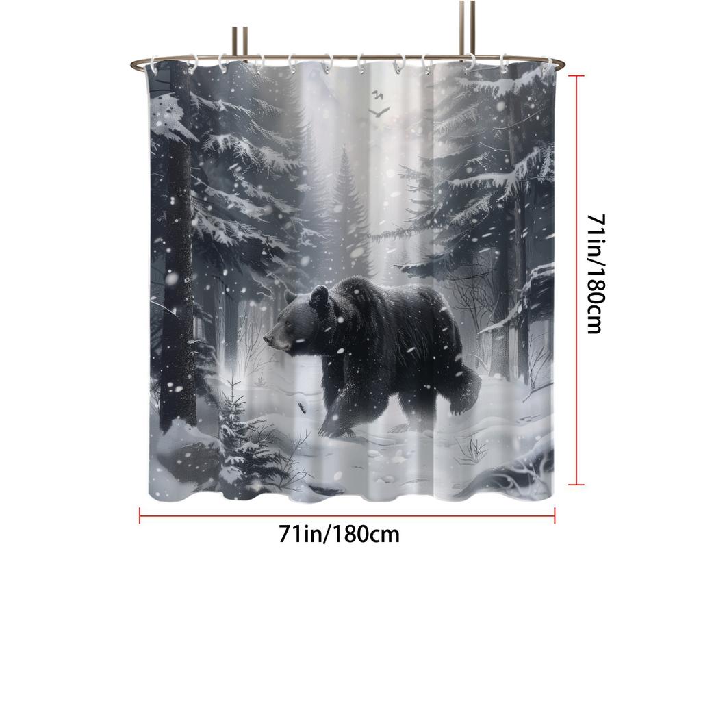 1pc Bear Animal Print Waterproof Shower Curtain Shower Partition Hanging Curtain with 12 Hooks Multiple Sizes Easy To Install