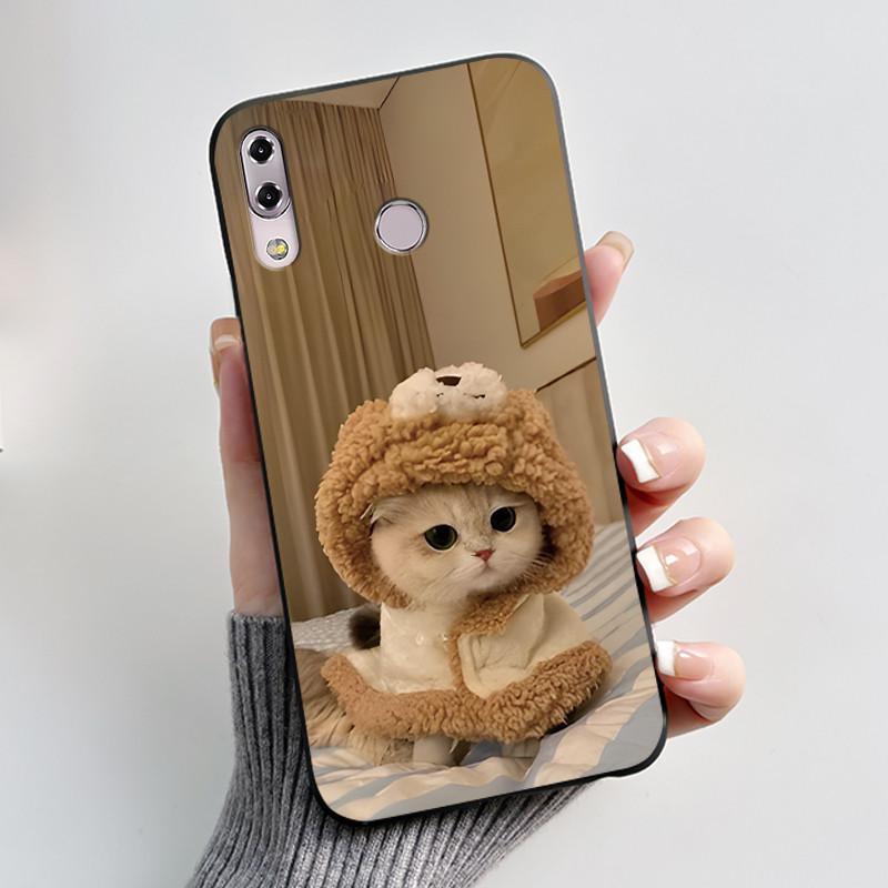 For Asus Zenfone 5 5z ZS620KL ZE620KL X00QD 6.2" 2018 Shockproof Phone Case Aesthetic Fashion Cute Cat Black Soft Silicone Cover