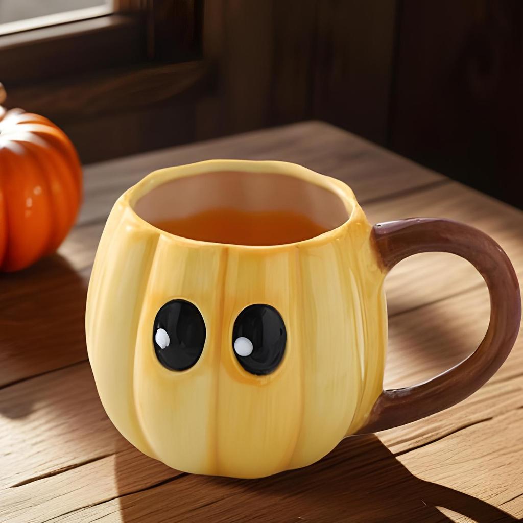500ml Kürbis Tasse Halloween Retro Keramik Tasse Emaille Griff Tassen Büro Milch Kaffee Tasse Haushalt Trinktasse Halloween Deko